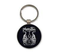 Lauthings Portachiavi Muay Thai Boran L'arte degli 8 arti, design circolare in vetro nero, personalizzato, portachiavi in acciaio