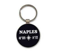 Lauthings Portachiavi Napoli Coordinate Italia Città Italia, Cerchio Vetro Nero, Personalizzato, Portachiavi in Acciaio