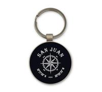 Lauthings Portachiavi San Juan Puerto Rico Coordinates Travel City, design circolare in vetro nero, personalizzato, portachiavi in acciaio