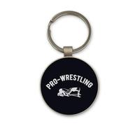 Lauthings Pro-Wrestling Suplex portachiavi, in vetro nero, design a cerchio, personalizzato, portachiavi in acciaio