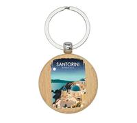 Lauthings Santorini Grecia Island Travel Destination Keychain, portachiavi in legno, portachiavi, etichetta personalizzata per borsa