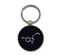 Lauthings Scienza della struttura chimica della serotonina Keychain, progettazione nera del cerchio di vetro, abitudine, portachiavi d'acciaio