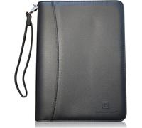 Lautus Designs - Custodia con zip con blocco note formato A5 - Raccoglitore professionale ad anelli in pelle PU con scomparto per tablet da 8 pollici - Colore nero