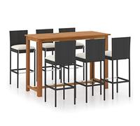 Lauuoeriau Home & Garden Furniture-7 pezzi Garden Bar Set con cuscini Poly Rattan Nero