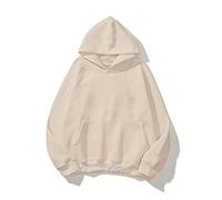 Lauweion Donne Solido Di Base In Pile Lettera Allentato Felpa Con Cappuccio Manica Lunga Tasca Canguro Goccia Spalla Pullover Top, Albicocca solida., Medium