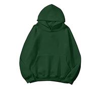 Lauweion Donne Solido Di Base In Pile Lettera Allentato Felpa Con Cappuccio Manica Lunga Tasca Canguro Goccia Spalla Pullover Top, Verde tinta unita., Small