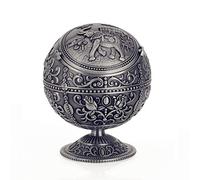 LAUYOO Posacenere antivento vintage con coperchio, in metallo, portatile, per uso interno o esterno, motivo stampato a mano, ornamento per uomini e donne (elefante fortunato, colore stagno)