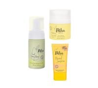 LAV KIDS Set di 3 pezzi per la cura della pelle per bambini, schiuma detergente 100 ml, crema viso 50 ml, protezione solare SPF 50 50 ml, con fascia per capelli e sacchetto a rete (idratante)