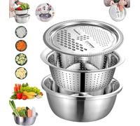 Lava riso, ciotola scola riso, centrifuga for insalata in acciaio inox, ciotola trita insalata e taglierina con coperchio, scolapasta in acciaio inox,for lavare le verdure Utensile da cucina(26cm)