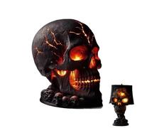 Lava Rock Skull Flame Table Lamp with Cracked Glow, Spooky Gothic LED Desk Light for Halloween Home, Eerie Room Accent for Mysterious Atmosphere (Section b)