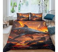 Lava Shark Fantasycopripiumino microfibra 3 pezzi motivo 3D cerniera nascosta Dark Mythic Creature Set Di Copripiumino con federe per cuscini soffice for bambini e adolescenti Single（135x200cm）