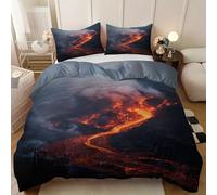 Lava vulcanica singolo Set Copripiumino, Paesaggio geologico Copripiumini e set da letto, Lava rossa - Parure Copri Piumino, Eruzione vulcanica - Sacco Piumone 135x200cm con 2 federa