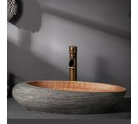Lavabi da Appoggio Ovali per Bagno, Lavandino da Esterno in Ceramica, Lavandini da Bagno con Rubinetto e Accessori di Scarico, per B&B, Club, Casa