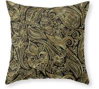 Lavabile Copricuscini Arredo Casa Black And Gold Ethnic Pai-Sley Pattern Federe Morbido Fodera per Cuscino per Divano Camera Casa 45X45Cm