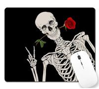 Lavabile Tappetino per Il Mouse Rectangle Black And White Sugar Skeleton And Red Roses Flower Gaming Mousepad Tampone per Mouse 25x30cm per Casa,Ufficio,Computer