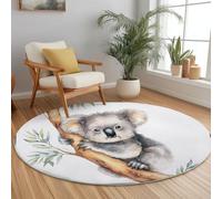 Lavabile Tappeto Rotondo 100 cm a Pelo Corto Antiscivolo, Animali Acquerello Koala Stampa Tappetino Rotondo per Soggiorno Camera da Letto Casa Ufficio, Bianco Non è Facile Sbiadire