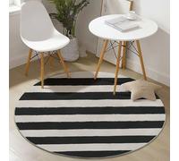 Lavabile Tappeto Rotondo 100 cm Antiscivolo Sottile Classico Nero A Righe Tappeto a Cerchio Salotto Cameretta Soggiorno Cucina Minimalismo Moderno Astratto Stampato Tappeti di Zona