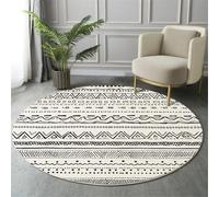 Lavabile Tappeto Rotondo 100cm Antiscivolo Sottile In bianco e nero Tappeto a Cerchio Salotto Cameretta Soggiorno stile bohémien Motivi geometrici di confine Stampato Tappeti di Zona