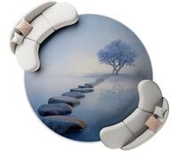 Lavabile Tappeto Rotondo 180 cm (Round) Antiscivolo Tappeti Stampato Sottile Sentiero di pietra fresca Albero solitario Tappeto a Cerchio Salotto Cameretta Soggiorno Blu