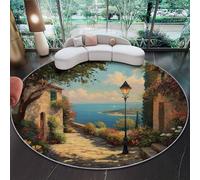 Lavabile Tappeto Rotondo 60 cm Antiscivolo Sottile Giallo Tappeto a Cerchio Salotto Cameretta Soggiorno Cucina Naturale Mar Mediterraneo Strade Oceano Stampato Tappeti di Zona