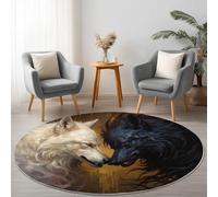 Lavabile Tappeto Rotondo 90 cm Antiscivolo Sottile Lupo Bianco Tappeto a Cerchio Salotto Cameretta Soggiorno Cucina Fantasia Animali Stampato Tappeti di Zona