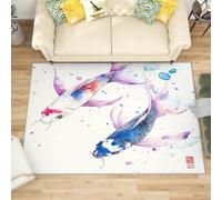 Lavabile Tappeto Soggiorno Pelo Corto Design Moderno, Carpa Koi Giapponese Ad Acquerello Tappeto Antiscivolo 60x90 cm, Colorato Soffice e Morbido Cameretta Carpet Salotto Cucina Decorazioni