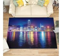 Lavabile Tappeto Soggiorno Pelo Corto Design Moderno, Edifici Della Città Notturna Tappeto Antiscivolo 180x240 cm, Colori Al Neon Soffice e Morbido Cameretta Carpet Salotto Cucina Decorazioni