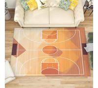 Lavabile Tappeto Soggiorno Pelo Corto Design Moderno, Illustrazione Del Campo Da Basket Tappeto Antiscivolo 180x240 cm, Marrone Chiaro Soffice e Morbido Cameretta Carpet Salotto Cucina Decorazioni