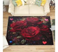 Lavabile Tappeto Soggiorno Pelo Corto Design Moderno, Rose Rosse Romantiche Tappeto Antiscivolo 180x240 cm, Dipinto Ad Olio Rosso Soffice e Morbido Cameretta Carpet Salotto Cucina Decorazioni