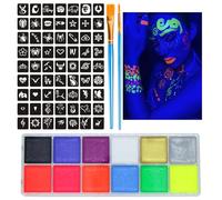 Lavabile UV Fluorescente Colorato Neon Kit, Pittura Corpo Sicuro e Non Tossico per Feste di Compleanno, Cosplay, Halloween e Natale (12 Colori Lavabile UV Fluorescente Colorato Neon Kit-3)
