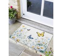 Lavabile Zerbino Ingresso Butterfly Spring Flower Daisy Flowers Botanical Country, Tappetino porta, Casa, Interno, Esterno, Resistente Sporco Tappeto Asciugapassi 40X60cm