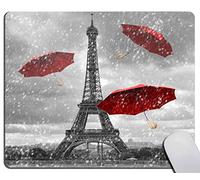 LavabileTappetino per Il MouseParis Eiffel Tower Raining Red Umbrella European FrenchGaming MousepadTappetino Mouse25x30cmperPC,Computer,Laptop