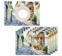 Lavabili Tovagliette in Cotone e Lino antiche strade di villaggio, Non-scivolose Resistenti al Calore,45cmx30cm Tovagliette Americana per Tavolo da Cucina