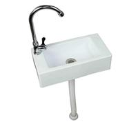 Lavabo a Parete Bianco, Lavatoio da Parete, Resistente Agli Agenti Atmosferici 40x20x11 cm per Cucina Garage Lavanderia Giardino Ambienti Esterni ed Interni C Rubinetto dell'acqua Fredda Singolo