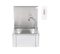 LAVABO A PARETE IN ACCIAIO INOX CON DOSATORE DI SAPONE, COMANDO AL GINOCCHIO,...