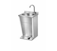 LAVABO A PARETE IN ACCIAIO INOX CON RUBINETTO A PEDALE E VANO RIFIUTI
