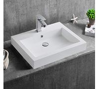 Lavabo a parete Lavabo da appoggio BS6049 in marmo fuso - 60 x 48 x 14 cm - Bianco lucido