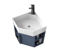 Lavabo angolare con piedistallo, set di mobili da bagno a parete con rubinetto e scarico, soluzione salvaspazio per piccoli bagni
