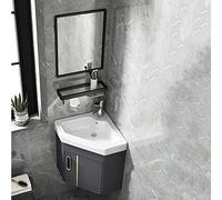 Lavabo angolare da bagno combinato - Set armadio a parete con rubinetto dell'acqua calda e fredda specchio e portasciugamani - Colore grigio Dimensioni specchio 42 cm - Design salvaspazio