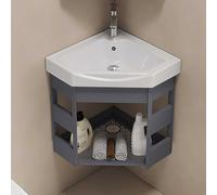 Lavabo angolare da parete, in ceramica, con contenitore, design triangolare compatto per bagni e mobili da bagno