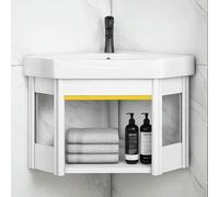 Lavabo angolare da parete, piccolo lavabo angolare per bagno, lavaggio in ceramica con contenitore e troppopieno, lavabo triangolare in ceramica da appendere alla parete B, per WC guardaroba (48 cm)
