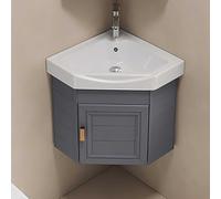 Lavabo angolare in ceramica da appendere alla parete, con contenitore, design triangolare compatto per bagno e WC, 430 x 430 mm