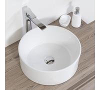 LAVABO APPOGGIO ROTONDO CERAMICA Ø 41xH12,5 CM ARREDO BAGNO TESIS3 BIANCO