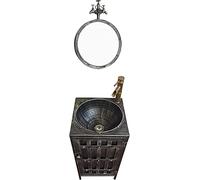 Lavabo autoportante con specchio in stile industriale, mobiletto moderno per bagno, rubinetto e scarico, elegante bacino artistico grigio per hotel e casa