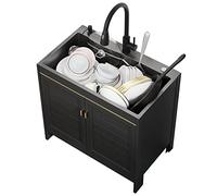 Lavabo autoportante nero con armadio in acciaio inox stazione di lavaggio a mano per cucina, garage, cantina e lavanderia BusinessIdeal (dimensioni: 7)