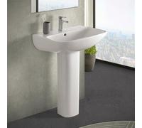 Lavabo con colonna 60 cm in ceramica bianco lucido con foro per miscelatore e troppopieno, profondità vasca 56 cm, serie GINEVRA