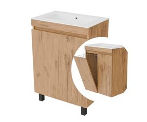 Lavabo con mobiletto sottostante da 60 cm Ribera mobiletto sotto-lavabo, sospeso o a terra, per bagno, chiusura ammortizzata, cesto della biancheria, set di mobili da bagno con lavabo, ripiani