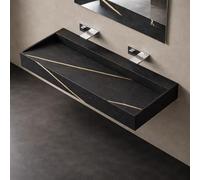 Lavabo Consolle Sospeso Freya in Artificial Stone Nero e Nocciola Venato, 120x50x15 cm, Rettangolare