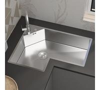 Lavabo da Appoggio a L, Moderno Lavello Cucina Multifunzionale a Vasca Singola con Rubinetto, for Angolo Cucina e Bar, da Incasso/Incasso