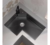 Lavabo da Appoggio a L, Moderno Lavello Cucina Multifunzionale a Vasca Singola con Rubinetto, for Angolo Cucina e Bar, da Incasso/Incasso